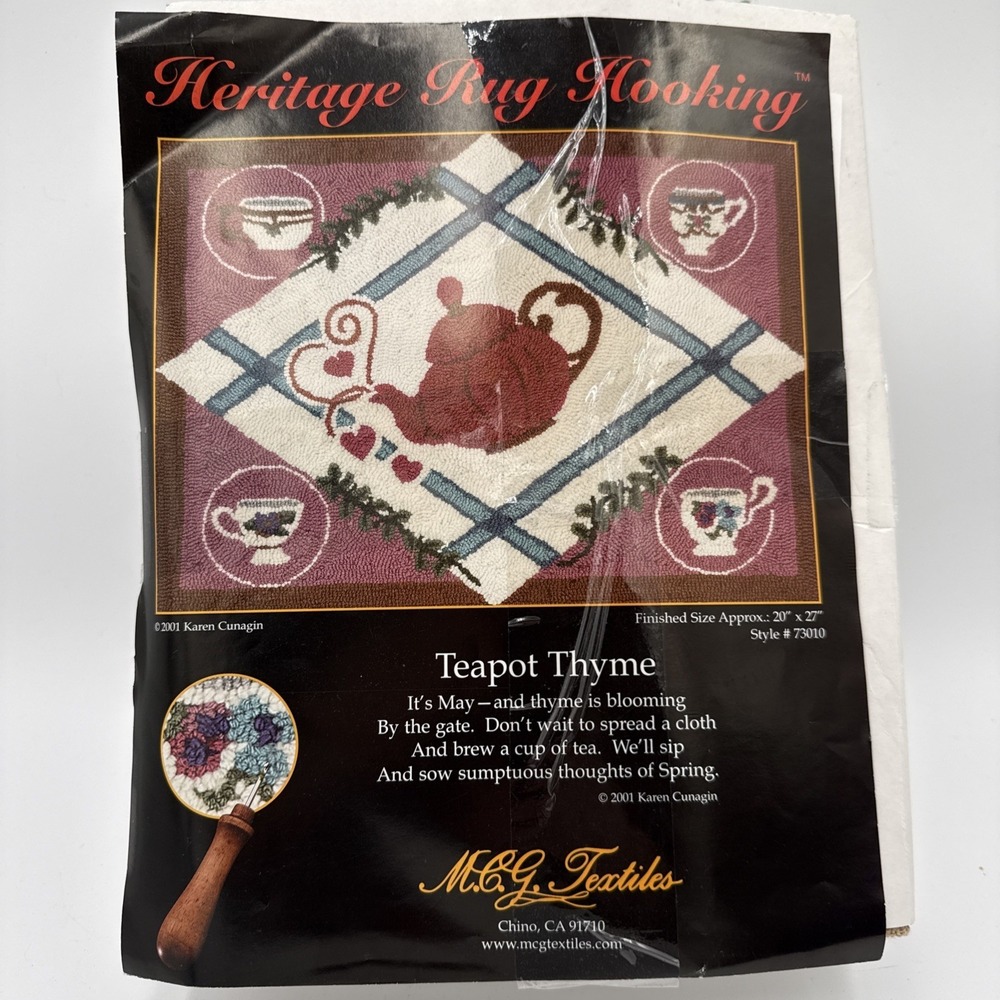 Vintage MCG Latch Hook Kit Teapot Thyme Heritage Rug Hooking New #73010 20x27